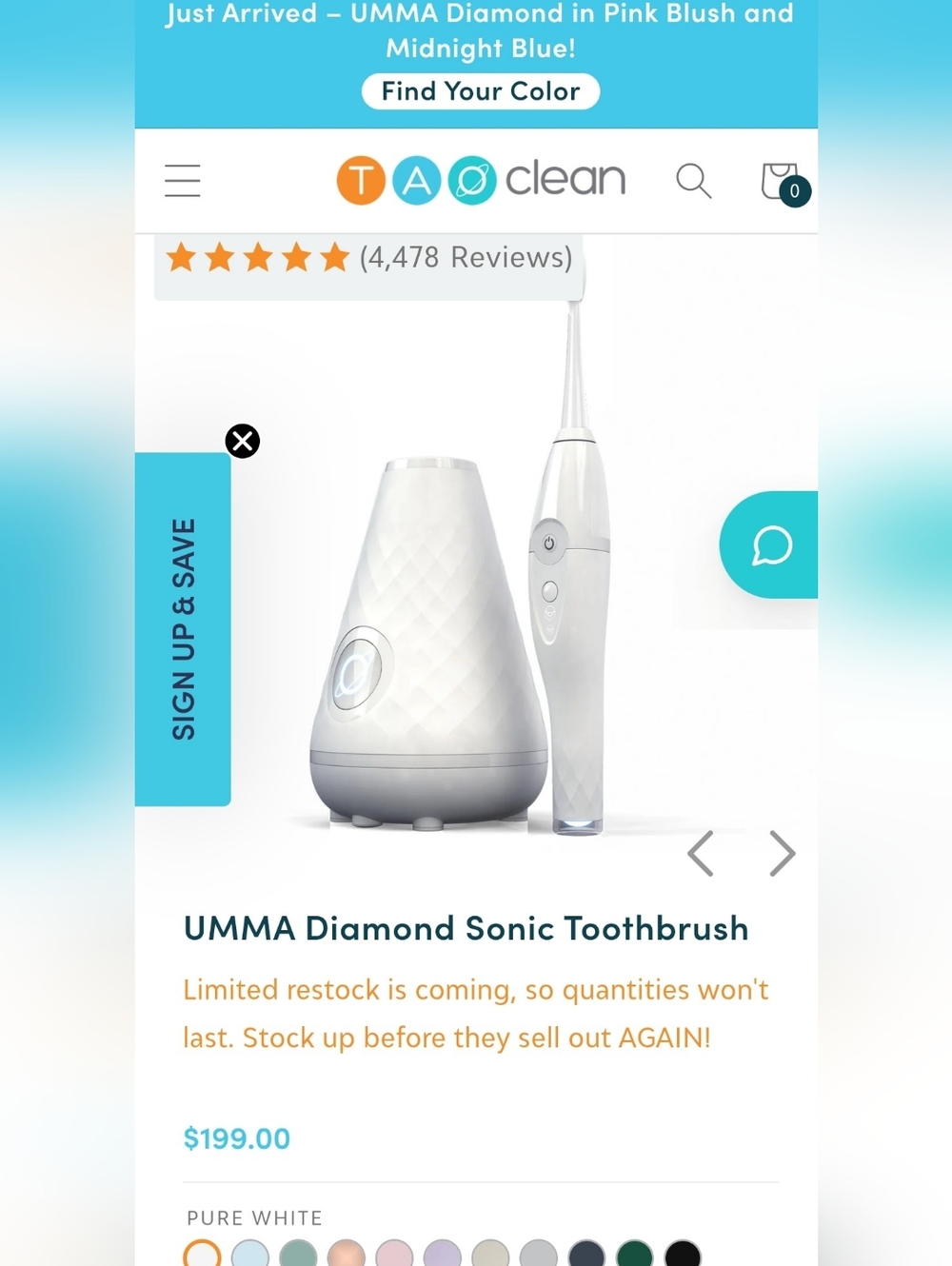 Umma Diamond Pure White Sonic Toothbrush Set Gift